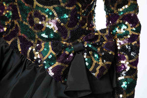 1980's Julie Duroché Multicolor Sequin and Black Party Dress Size S