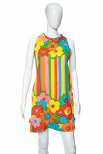 Load image into Gallery viewer, 1960&#39;s Basila Neon Floral Print Sleeveless Tiki Dress Size M
