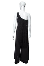 Load image into Gallery viewer, 1970&#39;s Black One Shoulder Fringe Detail Jumpsuit Size S
