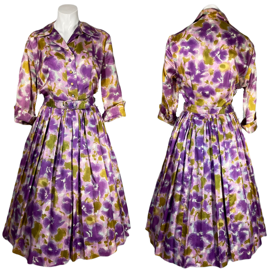 1960’s Purple and Green Floral Day Dress Size M