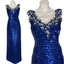 Load image into Gallery viewer, 1980&#39;s Blue Sequin Evening Gown Size M

