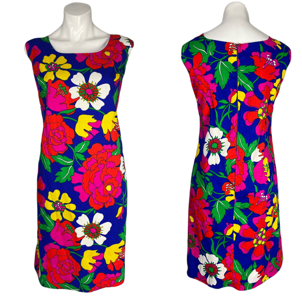 1960’s Brilliant Floral Tiki Shift Dress Size L