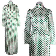 Load image into Gallery viewer, 1970&#39;s Green Polka Dot Maxi Dress Size XS
