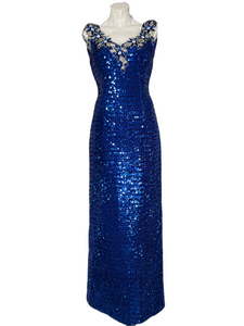 1980's Blue Sequin Evening Gown Size M