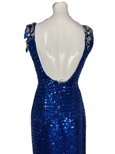 1980's Blue Sequin Evening Gown Size M