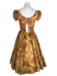 1960’s Copper Floral Chiffon Dress Size XS