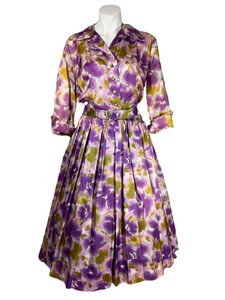 1960’s Purple and Green Floral Day Dress Size M