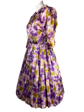 Load image into Gallery viewer, 1960’s Purple and Green Floral Day Dress Size M
