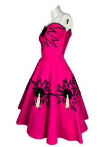 1950’s Fuchsia Felt Strapless Party Dress Size XS