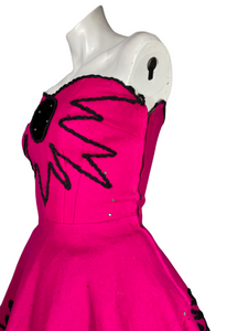 1950’s Fuchsia Felt Strapless Party Dress Size XS