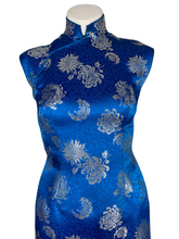 Load image into Gallery viewer, 1960&#39;s Electric Blue Brocade Cheongsam and Jacket Size XS
