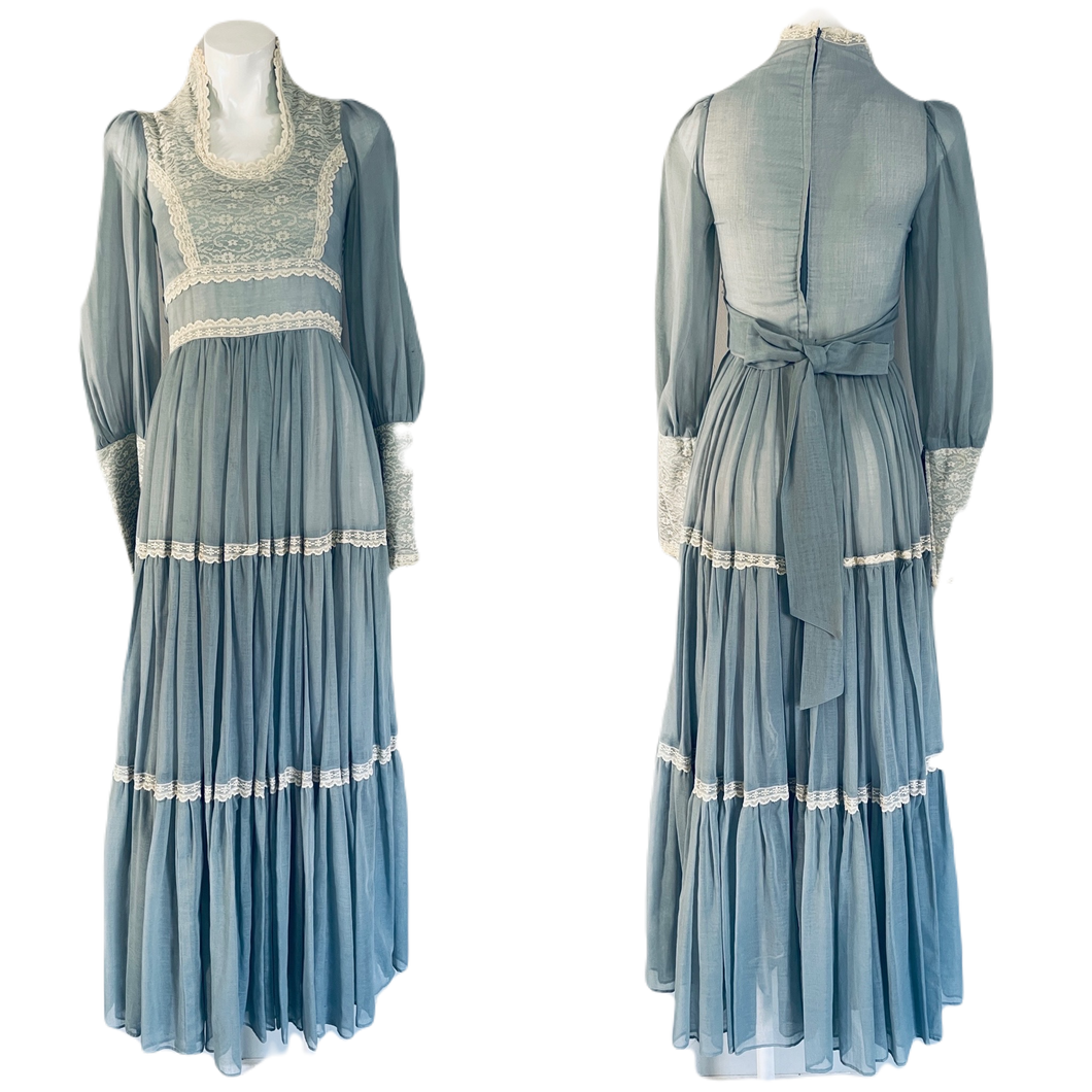 1970's Classic Blue Gunne Sax Prairie Dress Size S