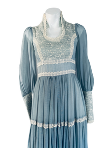 1970's Classic Blue Gunne Sax Prairie Dress Size S